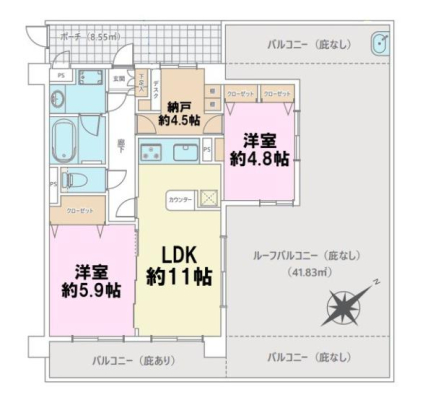 Ԏ} 2SLDK̖͓IȊԎIkDK͂ƂԂŁAƑƂ̒c񎞊ԂAw[̂ɂȂ܂ˁIƑƂ̒[܂ARƏΊ炪łI