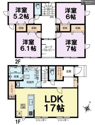 �Ԏ��} 4LDK�̂�Ƃ肠��Ԏ��́A�Ƒ����ꂼ��̋��ꏊ���m�ۂ��A
LDK�𒆐S�ɂ��������Œc���̎��Ԃ��L���ɁB
�S�����[�����ŏZ��Ԃ���������ۂĂ�݌v�ł��B