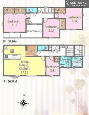 �Ԏ��} 4LDK�̊Ԏ��́A���Ƒ����ꂼ��̃v���C�x�[�g��Ԃ��m�ۂ��Ȃ���A���r���O�𒆐S�Ɏ��R�ƏW�܂��o�����X�̗ǂ��v�����ł��B