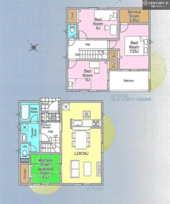 �Ԏ��} 4SLDK�̂�Ƃ肠��Ԏ��́A�Ƒ����ꂼ��̋��ꏊ���m�ۂ��A
LDK�𒆐S�ɂ��������Œc���̎��Ԃ��L���ɁB
�S�����[�����ŏZ��Ԃ���������ۂĂ�݌v�ł��B